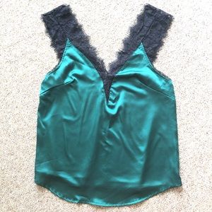 Emerald Green Satin & Lace Tank Top
